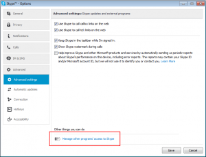 Manage other programs access to Skype