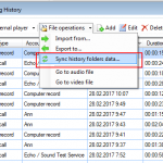 Sync history folders data